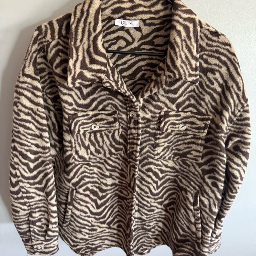 Quinn Animal Print Oversized Jacket in Brown and Cream